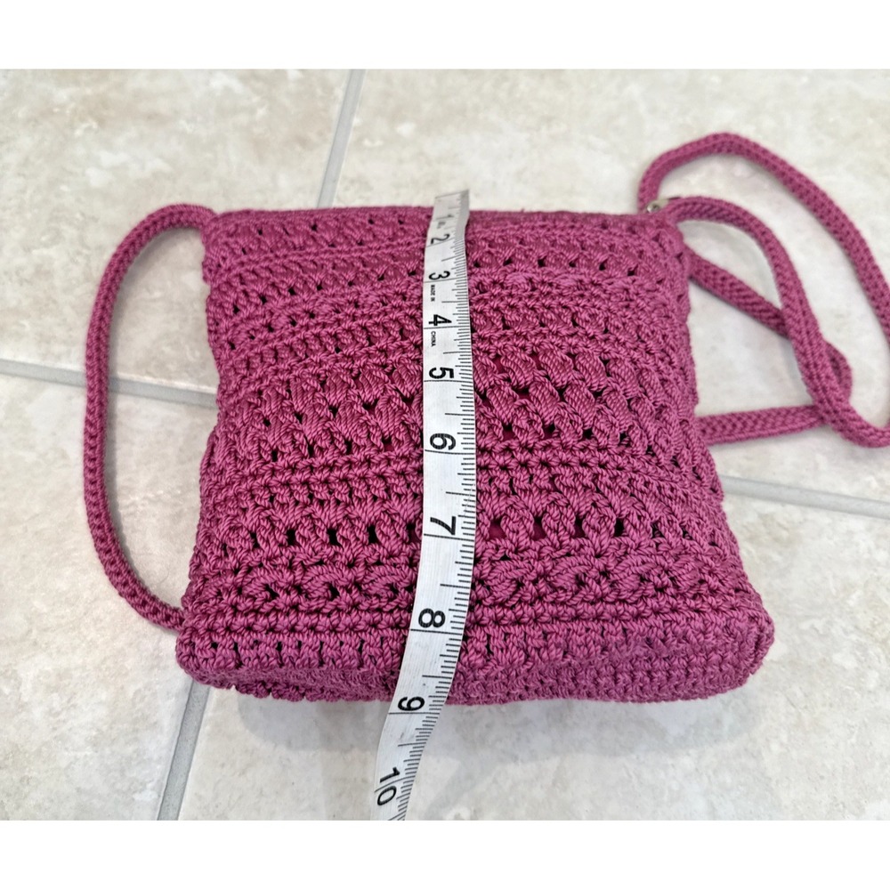 The Sak Pink Crochet Shoulder Bag Zip Closure Crossbody Boho Festival Hippie - Picture 5 of 10